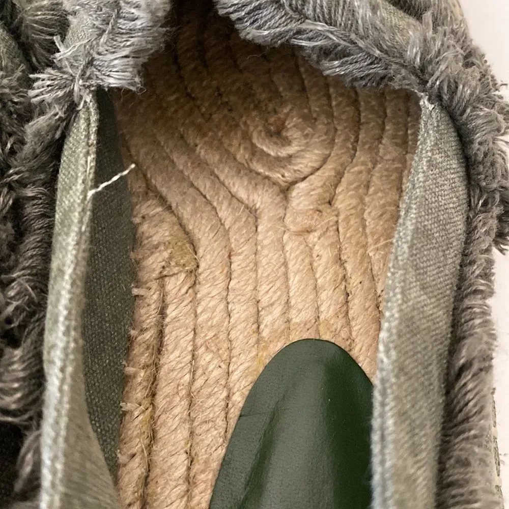Joie Olive Green Fringe Espadrille Slip On Flats Size 38 US Size 7.5
